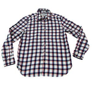 Lucky Brand Mens Classic Fit Plaid Long Sleeve Shirt Button Front Red Blue